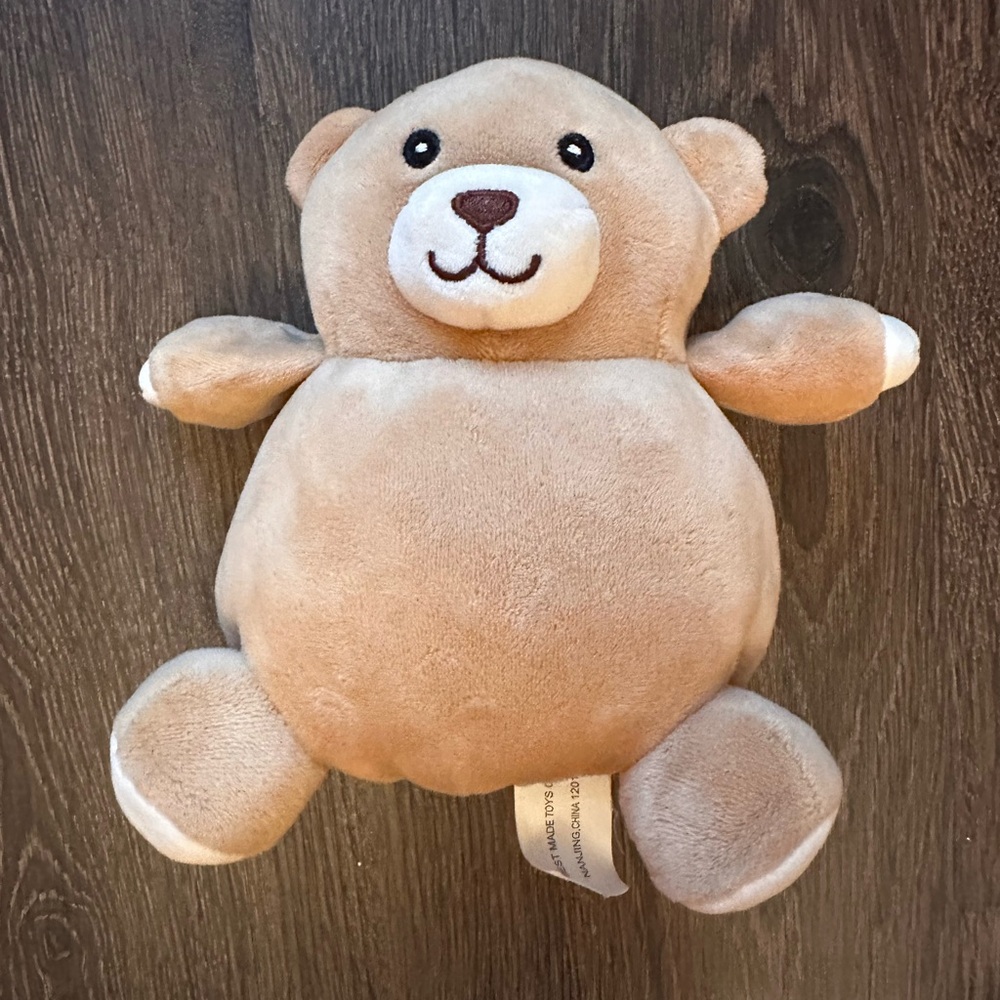 Best Made Toys Tan Brown Teddy Bear Sewn Eyes Plump Squishy Plush Rattle 6"